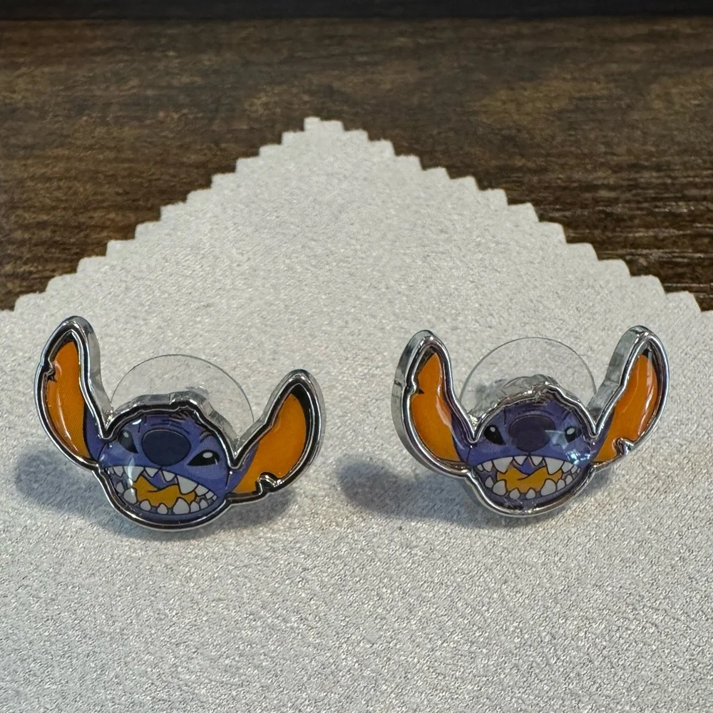 *Stitch Kids Disney Silver Plated Earrings & Charm Purple and Orange